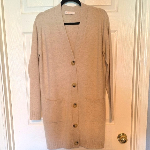 Tory Burch Tan Cardigan Longbutton Up Sweater - Picture 1 of 7